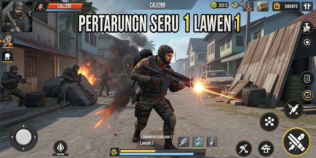 Tampilan antarmuka pertarungan seru dalam game Tempur 1 Lawan 1.