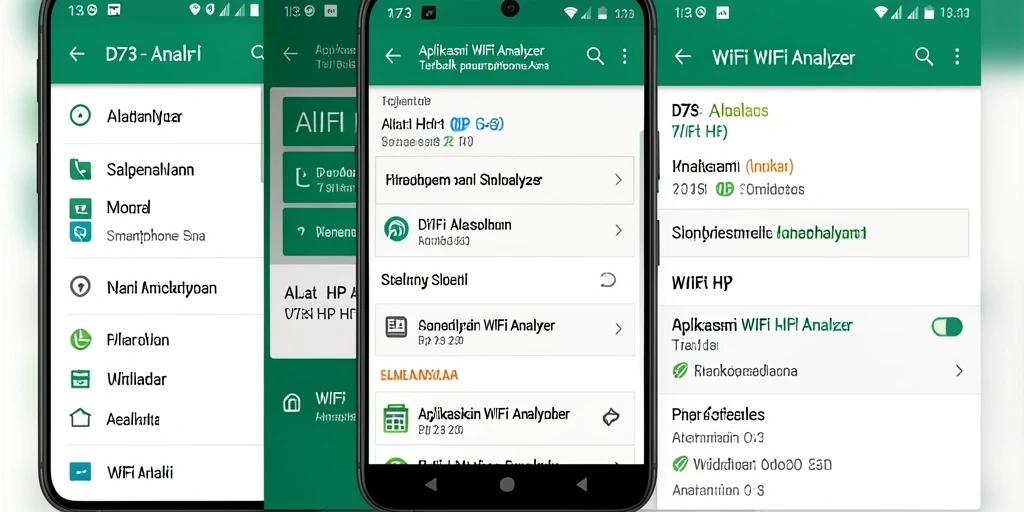 Antarmuka pengguna D73 menampilkan analisis jaringan WiFi secara real-time.