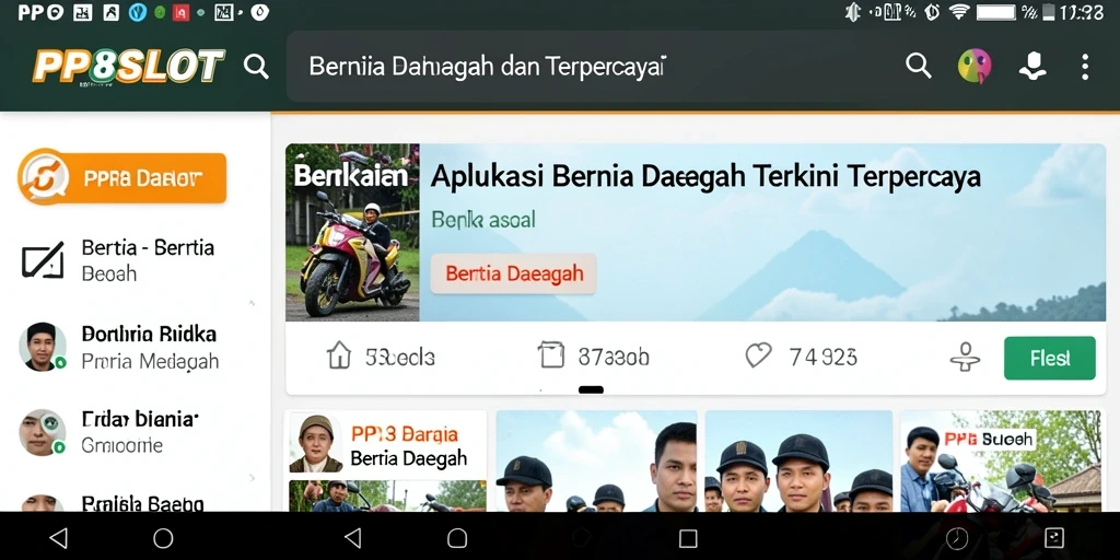 Antarmuka aplikasi PP8SLOT untuk berita daerah yang informatif.