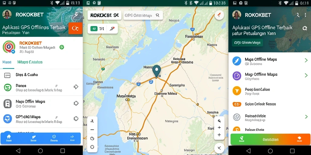 Tampilan antarmuka aplikasi ROKOKBET dengan fungsi GPS Offline Maps yang intuitif.
